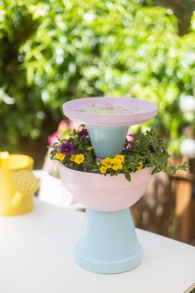 DIY Planted bird bath made from terracotta pots